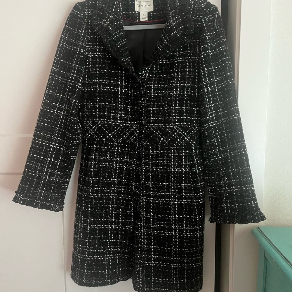 Women's Black and White Tweed Coat